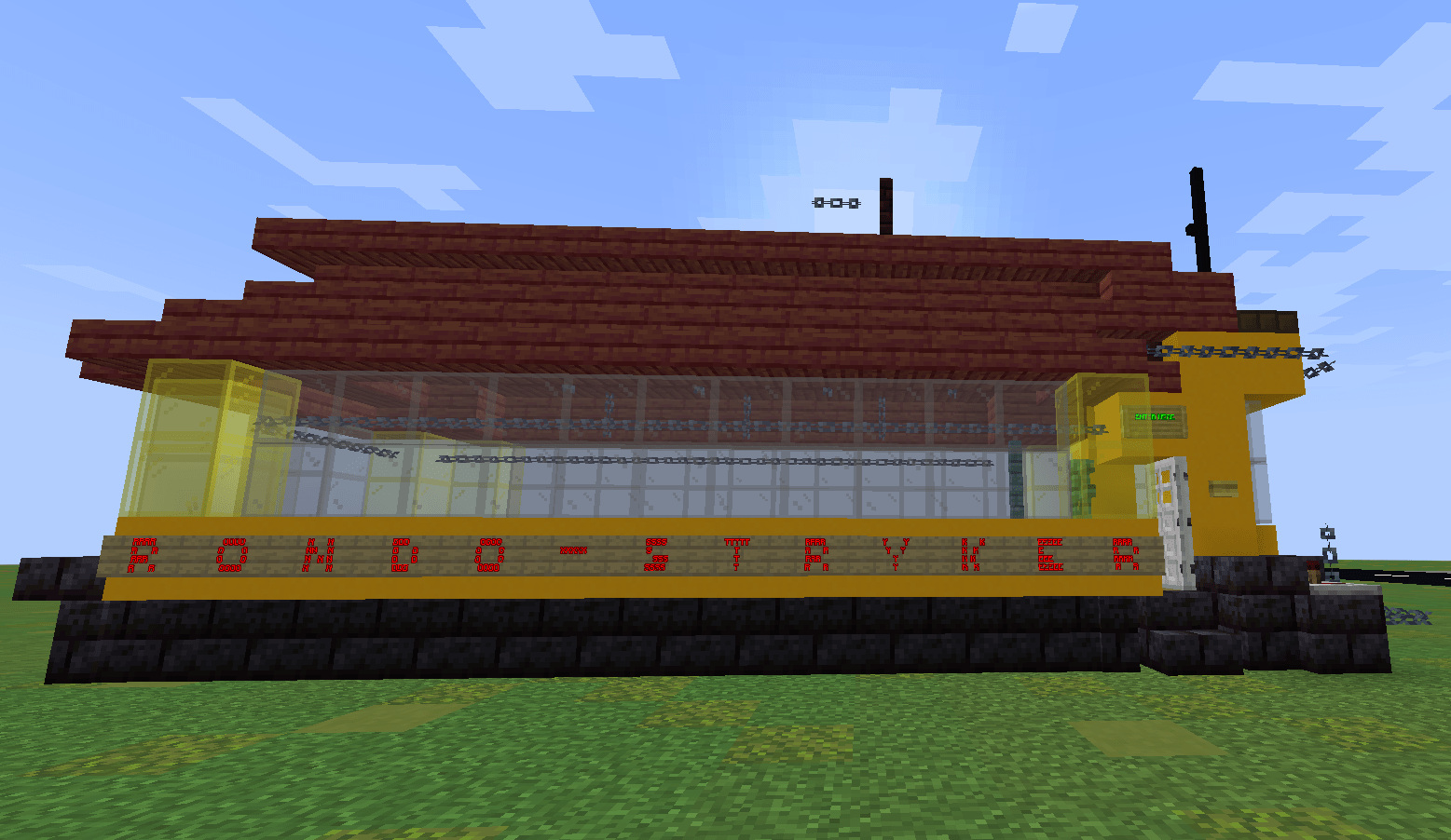 A screenshot of a build of the Rondo Stryker, a yellow, red, and black streetcar which ran from downtown Saint Paul to one block off Snelling Avenue. "Rondo Stryker" is written on the side in red.